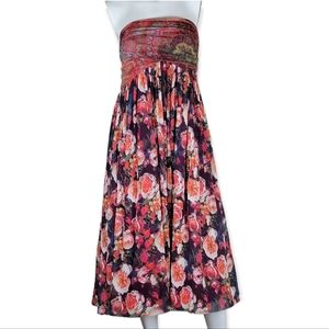 Fuzzi Italian Made Mixed Patterned Strapless Ruched Bodice Mesh Dress, EUC, szM